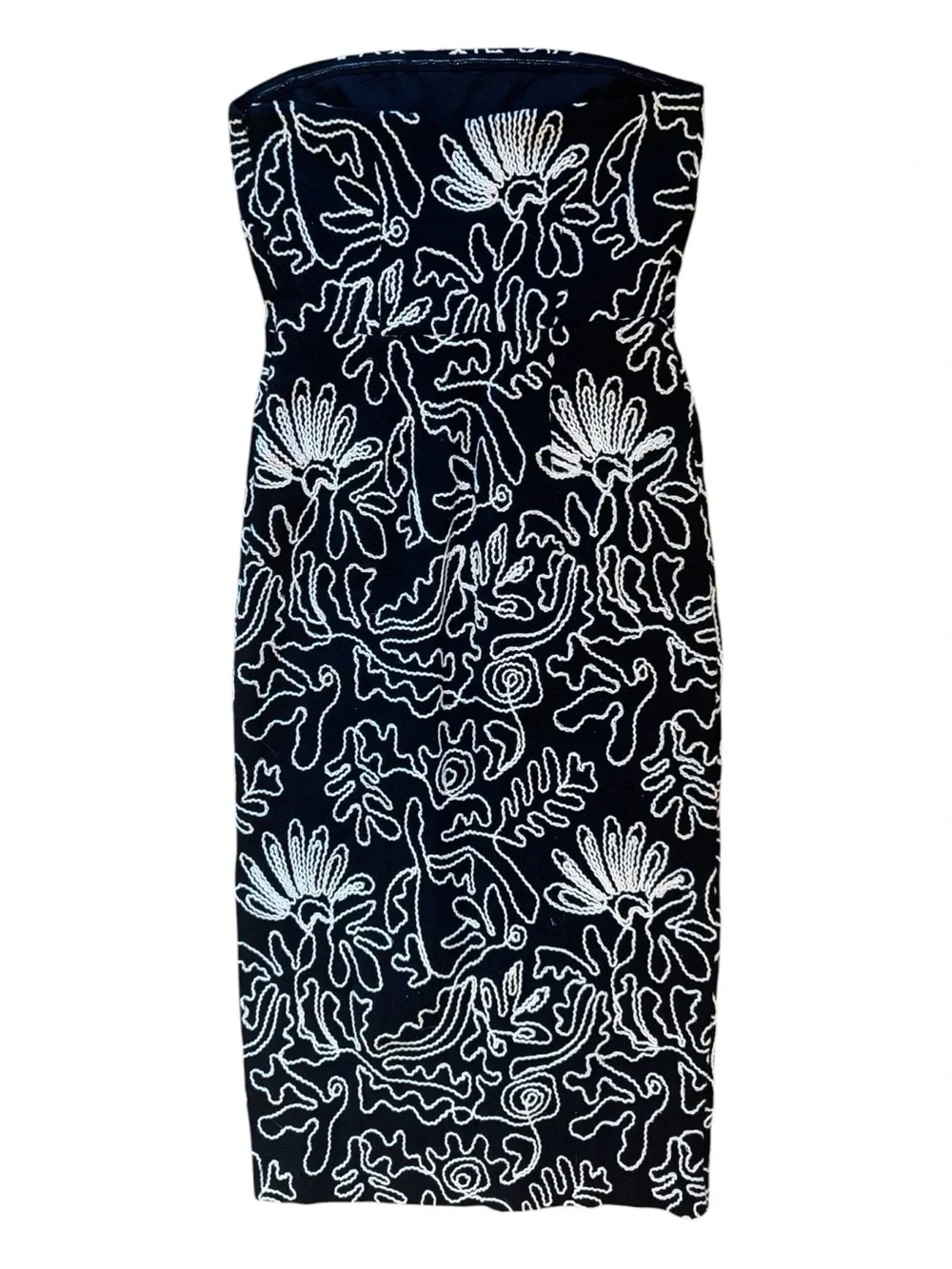 Loft Strapless Midi Dress | Soutache Embroidered | Size 0 | Minimalist Glamour